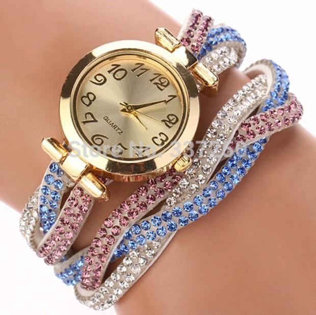 2015-2016 Colorful-Ladies-Luxury-Rhinestone-Wrap-Bracelet-Quartz-Wristwatches-Women-Dress-Watches-Relogio-Feminino