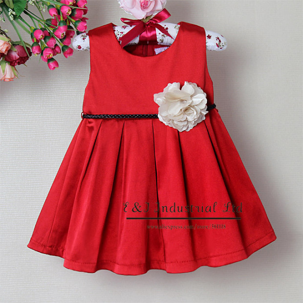 Baby-Girls-Flower-Pattern-Summer-Wear-Red-Princess-Girl-Party-Dresses-Special-Occasion-Kids-Clothing