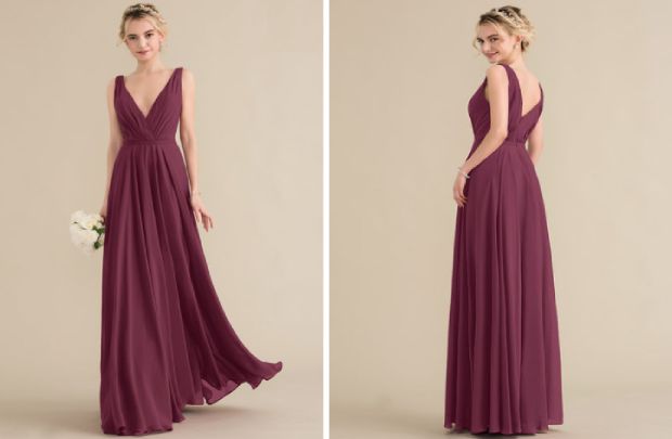 Bridesmaid dress - princess v neck floor length chiffon with ruffle for unforgettable wedding