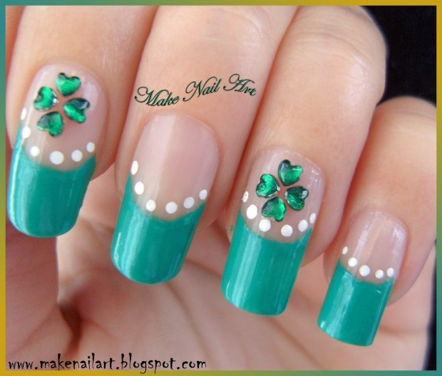 four leaf clover st patrick day nails