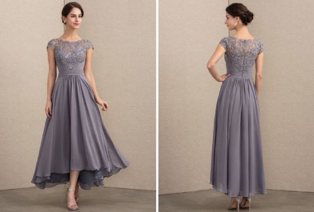 Mother of the bride dress - princess scoop neck asymmetrical chiffon lace for unforgettable wedding