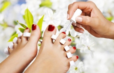 Pedicure in the spa salon in the garden