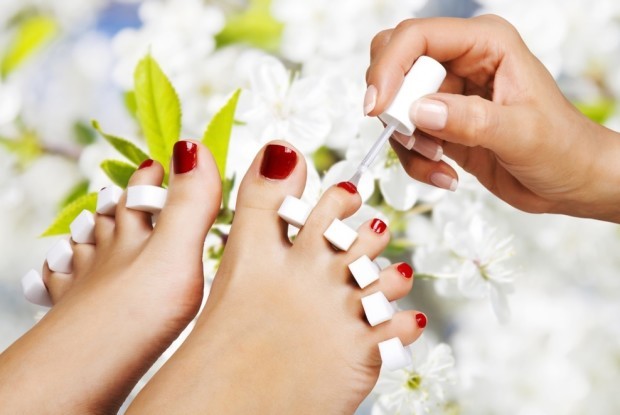 Pedicure in the spa salon in the garden