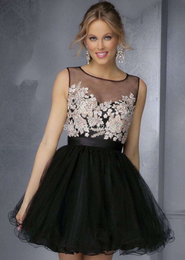 short-black-lace-prom-dresses-2015